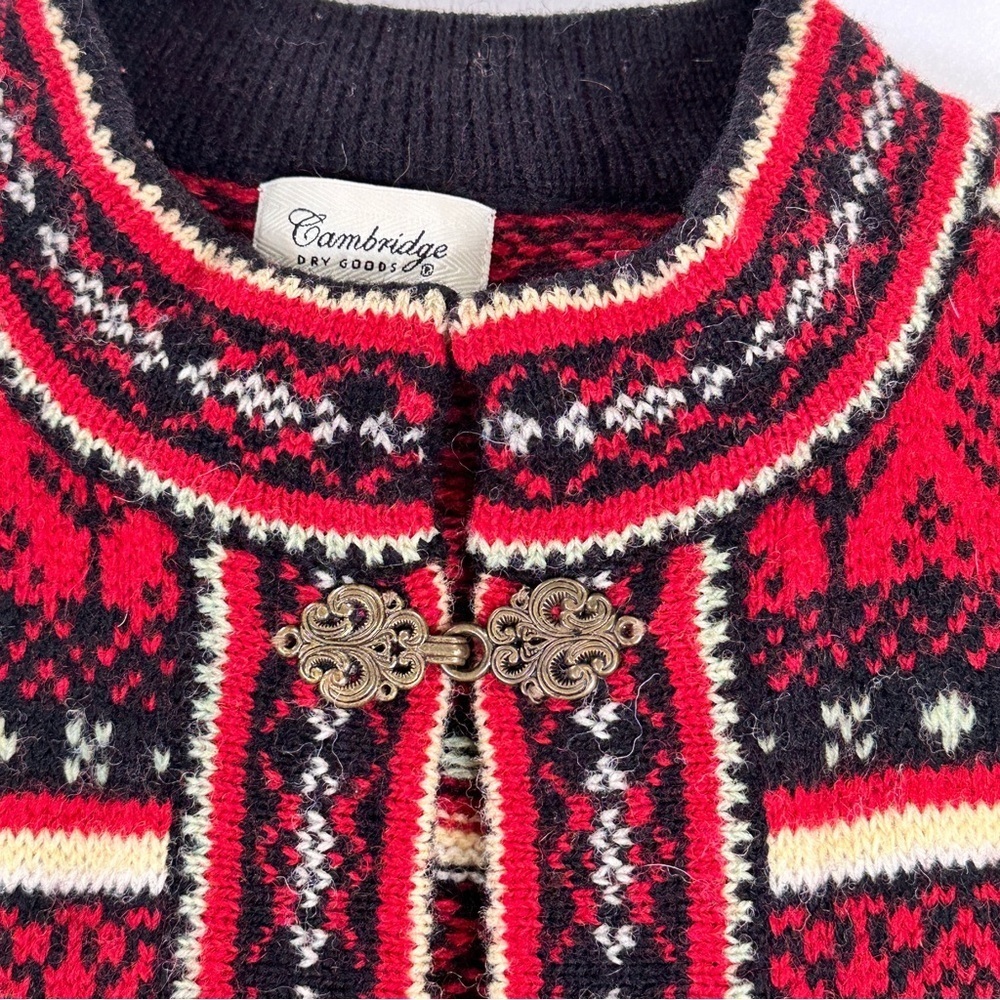 Cambridge apres ski wool cardigan Nordic clasp sweater jacket M - Picture 5 of 12